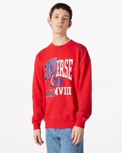 Converse Twisted Varsity Crew Férfi Sweatshirt Piros | TZFUXEY-HU